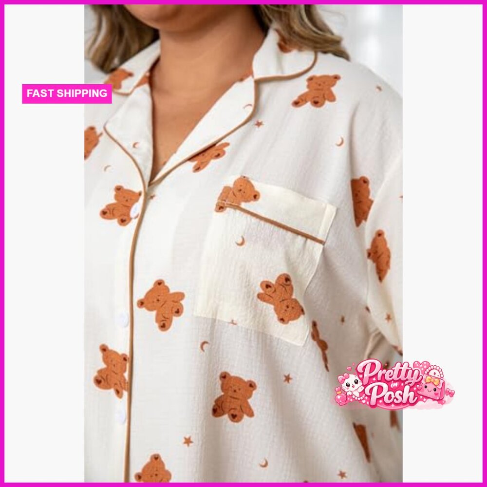 100% Polyester Pajama Set With Button Down Top An… - image 5